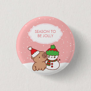 Badge Rond 2,50 Cm Saison Capybara Et Snowman D'Être Jolly Mets Noël