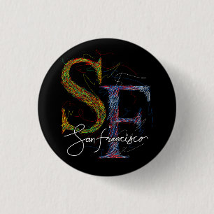 Badge Rond 2,50 Cm san francisco griffon coloré et typogr vintage