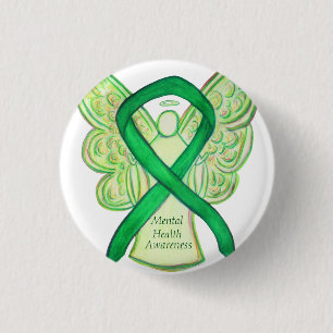 Badge Rond 2,50 Cm Santé mentale Sensibilisation verte Ruban Angel Pi