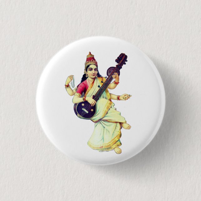 Badge Rond 2,50 Cm Saraswati, déesse hindoue (Devant)