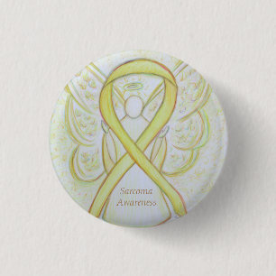 Badge Rond 2,50 Cm Sarcome Yellow Sensibilisation Ruban Angel Pin