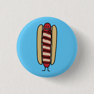 Badge Rond 2,50 Cm Saucisse de hot dog enveloppée par lard de hot-do