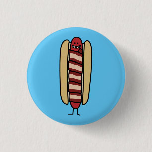 Badge Rond 2,50 Cm Saucisse de hot dog enveloppée par lard de hot-dog