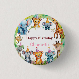 Badge Rond 2,50 Cm Sauvage Tropical Une Jungle Safari Animaux Anniver