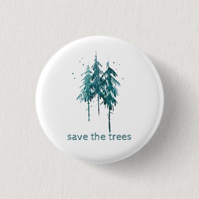 Badge Rond 2,50 Cm Sauvez les arbres Pins d'aquarelle bleu-vert simpl (Devant)