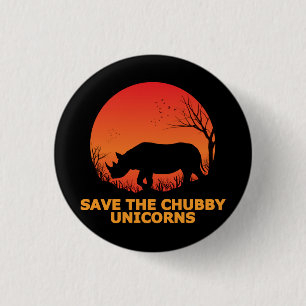 Badge Rond 2,50 Cm Sauvez Les Licornes Grassouillettes Rhino Gras