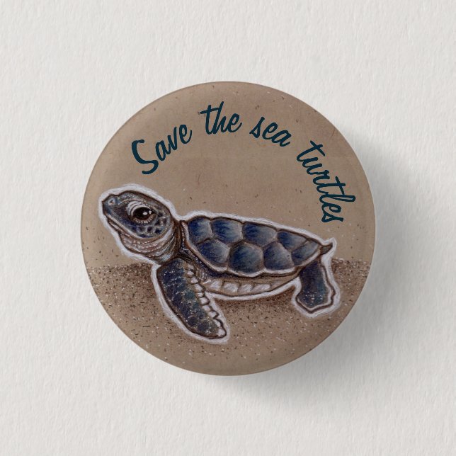Badge Rond 2,50 Cm Sauvez les tortues de mer (Devant)