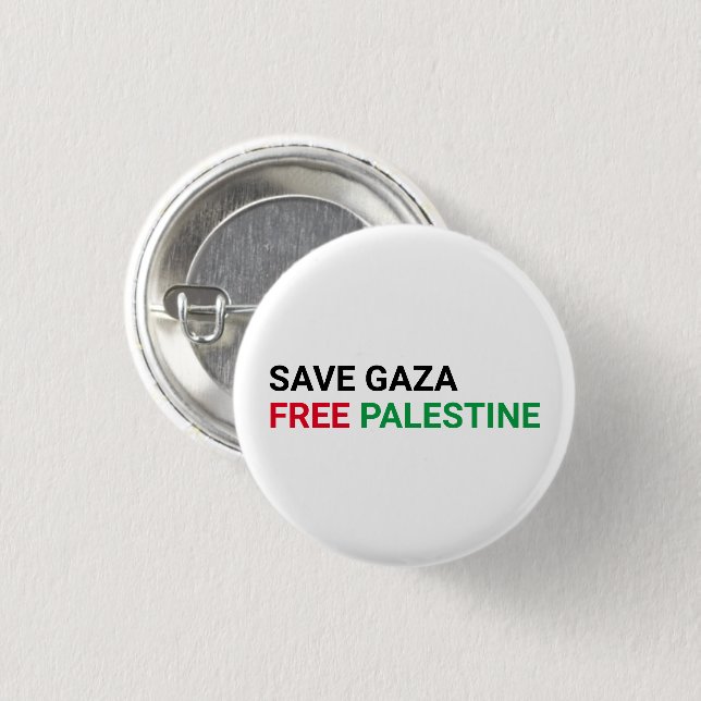Badge Rond 2,50 Cm Save Gaza Free Palestine noir rouge blanc (Devant & derrière)