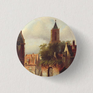 Badge Rond 2,50 Cm Scène de rue hollandaise par Charles Leickert Pays