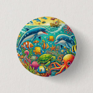 Badge Rond 2,50 Cm Scène sous-marine colorée mettant en vedette la vi
