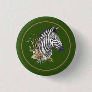 Badge Rond 2,50 Cm Schéma d'aquarelle de fleurs de savane de tête de