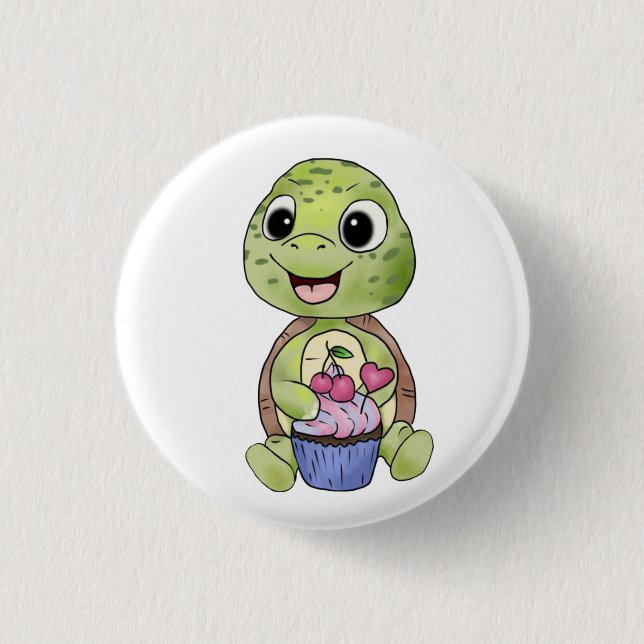 Badge Rond 2,50 Cm Schildkröte mit Muffin (Devant)