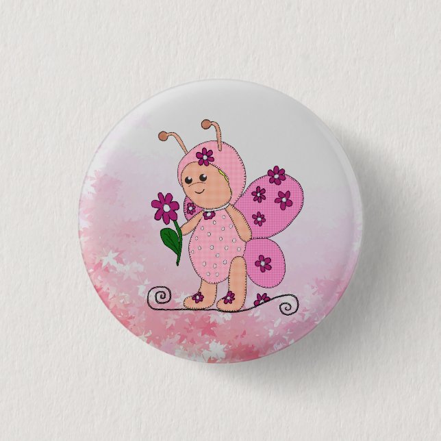 Badge Rond 2,50 Cm Schmetterling Rose (Devant)