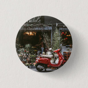 Badge Rond 2,50 Cm Scooter rouge vintage