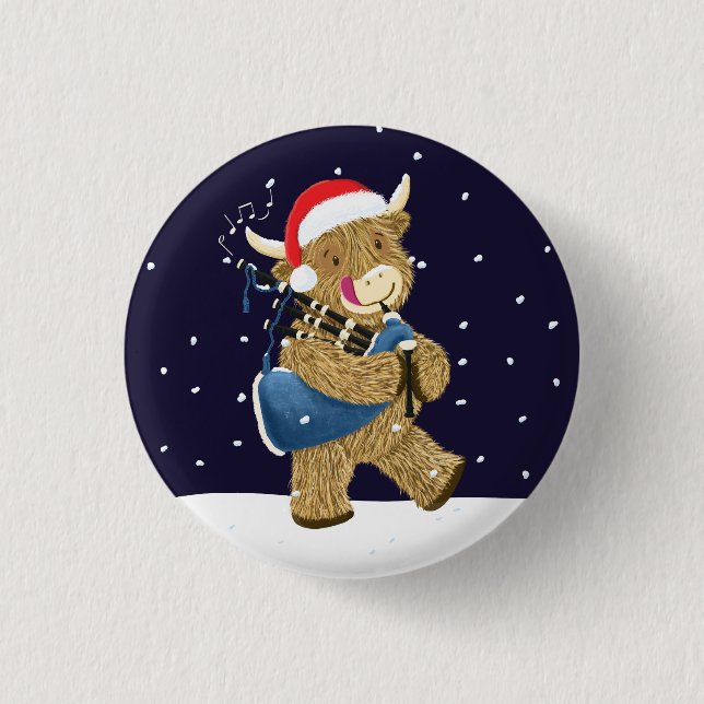 Badge Rond 2,50 Cm Scottish Highland Cow Christmas Piper (Devant)