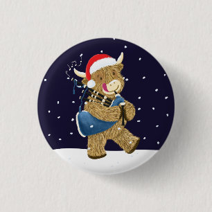 Badge Rond 2,50 Cm Scottish Highland Cow Christmas Piper