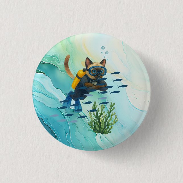 Badge Rond 2,50 Cm Scuba Cat plonge sous l'eau  (Devant)