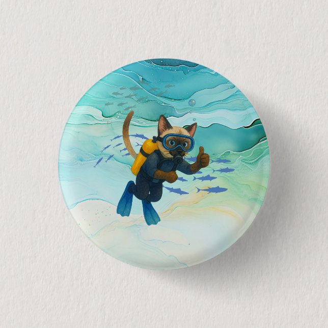 Badge Rond 2,50 Cm Scuba Cat plonge sous l'eau (Devant)