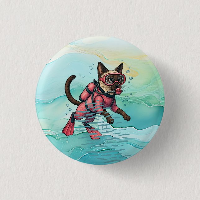 Badge Rond 2,50 Cm Scuba Cat plonge sous l'eau  (Devant)