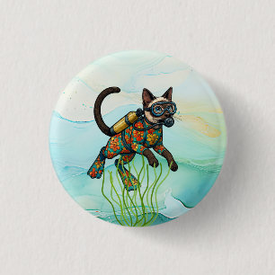 Badge Rond 2,50 Cm Scuba Cat plonge sous l'eau