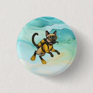 Badge Rond 2,50 Cm Scuba Cat plonge sous l'eau