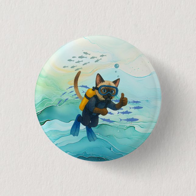 Badge Rond 2,50 Cm Scuba Cat plonge sous l'eau (Devant)