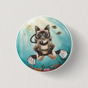 Badge Rond 2,50 Cm Scuba Cat plonge sous l'eau 