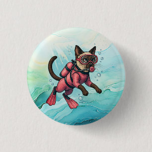 Badge Rond 2,50 Cm Scuba Cat plonge sous l'eau Bouton