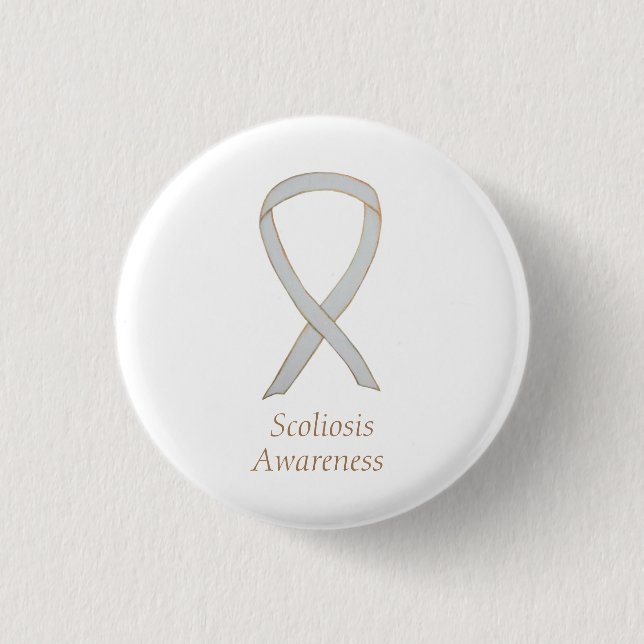 Badge Rond 2,50 Cm Sensibilisation à la Scoliose Ruban blanc Épingle  (Devant)