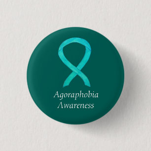 Badge Rond 2,50 Cm Sensibilisation à l'agoraphobie Ruban Turquoise Ép