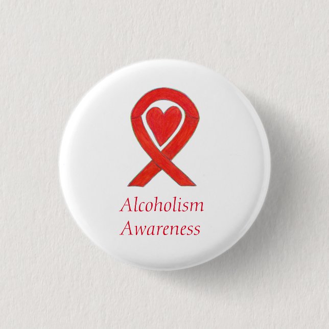 Badge Rond 2,50 Cm Sensibilisation à l'alcoolisme Ruban du coeur roug (Devant)