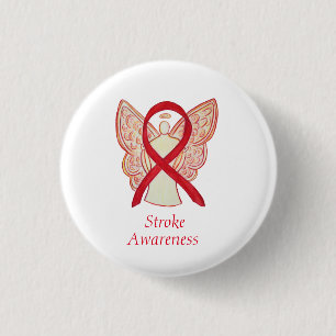 Badge Rond 2,50 Cm Sensibilisation à l'AVC Rouge ruban Angel personn