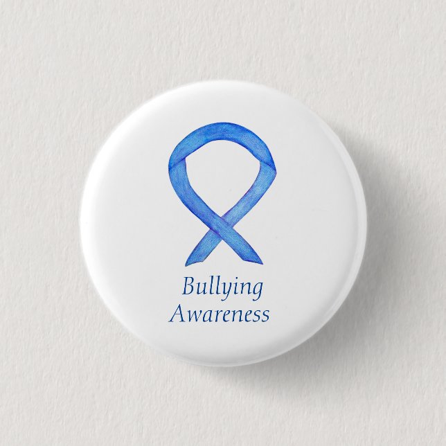 Badge Rond 2,50 Cm Sensibilisation à l'intimidation Bleu Ruban Person (Devant)