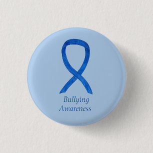 Badge Rond 2,50 Cm Sensibilisation à l'intimidation Bleu Ruban Person