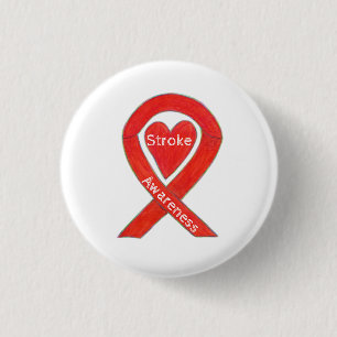 Badge Rond 2,50 Cm Sensibilisation au choc cardiaque rouge Ruban d'ar