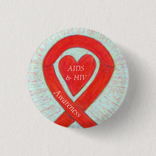 Badge Rond 2,50 Cm Sensibilisation au sida et au VIH Coeur Ruban Cust