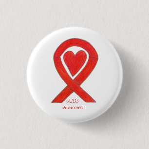 Badge Rond 2,50 Cm Sensibilisation au sida Ruban Coeur Épingle d'art 