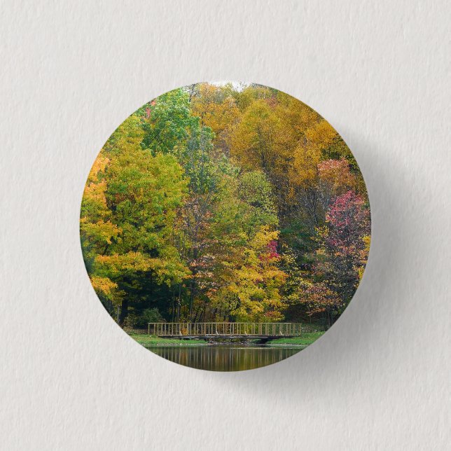 Badge Rond 2,50 Cm Sept Sources Pont de la Cascade II Paysage d'autom (Devant)