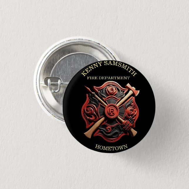 Badge Rond 2,50 Cm Service des incendies Emblème de courage et de dév (Devant & derrière)