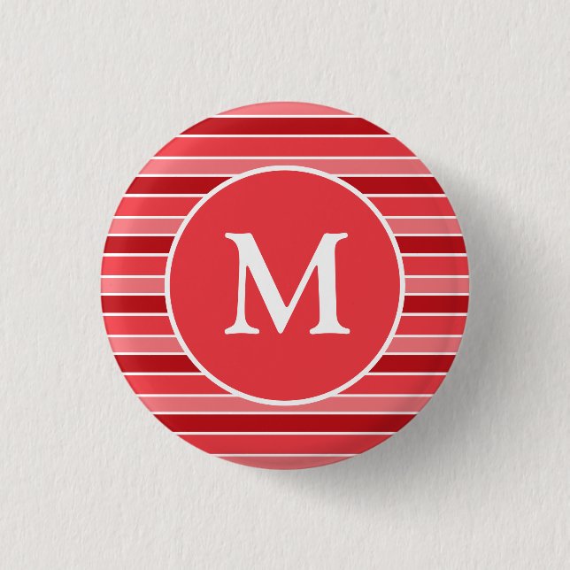 Badge Rond 2,50 Cm Shades of Red and White Striped Monogrammed (Devant)