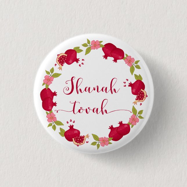 Badge Rond 2,50 Cm Shanah Tovah Nouvelle année Fleur de grenade Wreat (Devant)