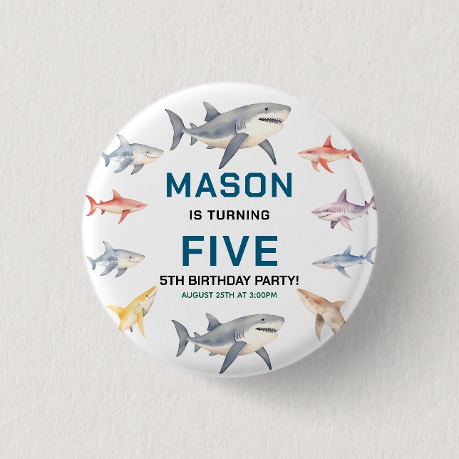 Badge Rond 2,50 Cm Shark Splash 5e anniversaire | Enfants mignons de  (Devant)
