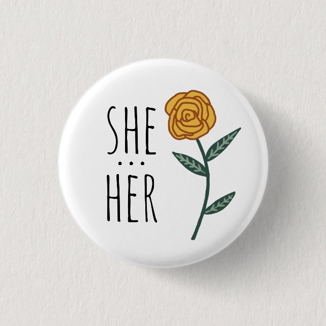 Badge Rond 2,50 Cm SHE/HER Pronounounounours Gold Rose PERSONNALISÉ (Devant)