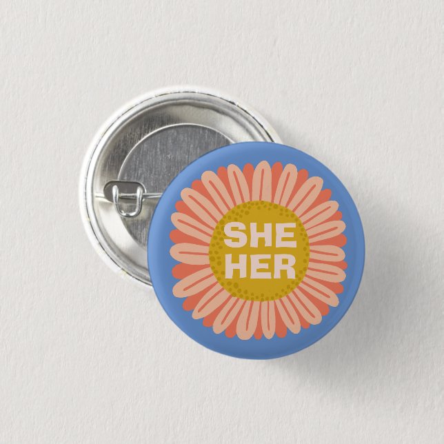 Badge Rond 2,50 Cm SHE / Son Prononouns Sunflower Daisy Pride (Devant & derrière)