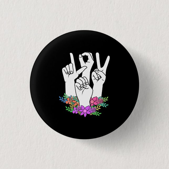 Badge Rond 2,50 Cm Signe main ASL de l'enseignant (Devant)