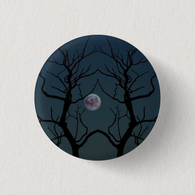 Badge Rond 2,50 Cm Silhouette Arbre Lune (Devant)