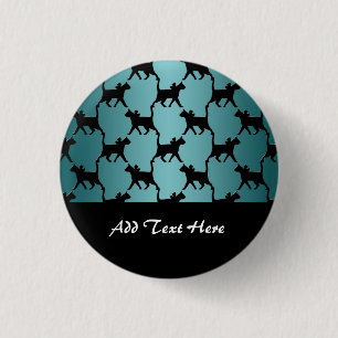 Badge Rond 2,50 Cm Silhouette de chat noir mignon sur fond sarcelle