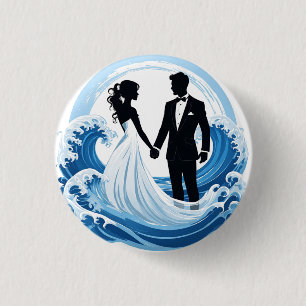 Badge Rond 2,50 Cm Silhouette de couple de mariés se tenant la main