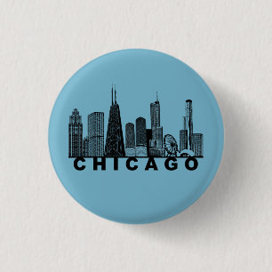Badge Rond 2,50 Cm Silhouette de l'horizon de Chicago