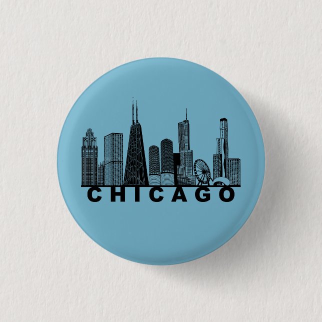 Badge Rond 2,50 Cm Silhouette de l'horizon de Chicago (Devant)